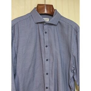 Bruun & Stengade Dress Shirt Mens‎ 18 Blue Geometric Slim Fit Easy Care